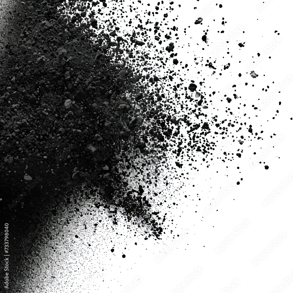 Scattered black sand particles on white background Scattered black sand particles on white background
