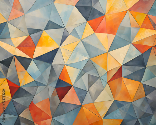 abstract background consisting of triangles of different colors and shades of orange and blue