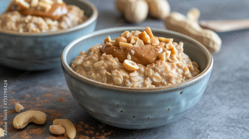 Two Bowls of Oatmeal With Peanut Butter on Top Two Bowls of Oatmeal With Peanut Butter on Top