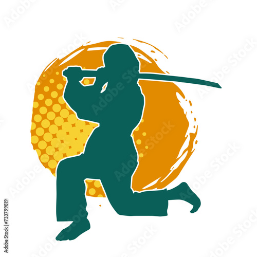 Silhouette of a female fighter in action pose carrying sword weapon.
