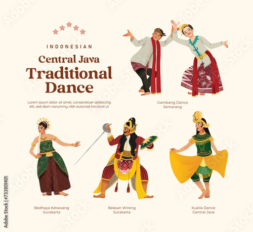 Isolated Indonesian culture Central Java Dance illustration cell shaded style