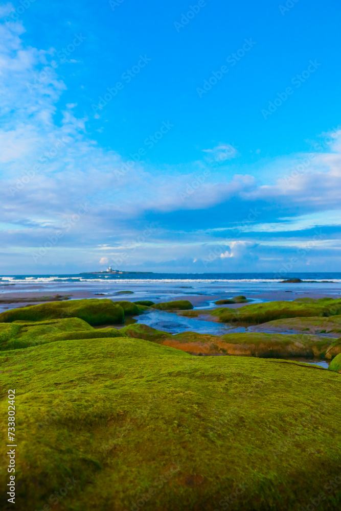 beautiful sandy beach with a cloudy sky