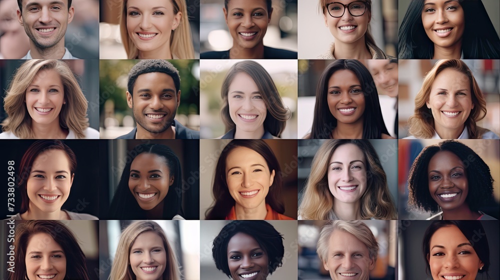 Smiling Mixed Race Woman Becoming Part of Multi-Ethnic Group of People with Diverse Gender