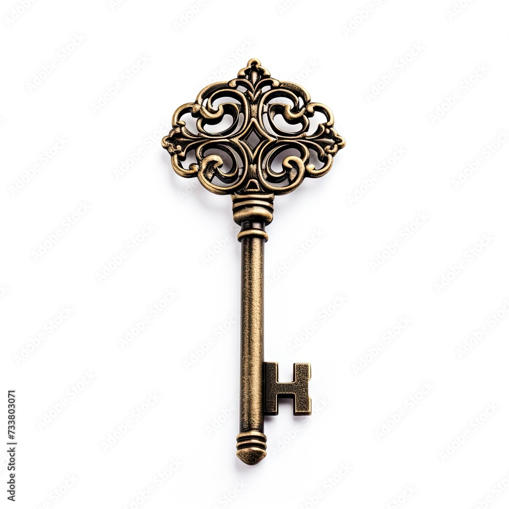 Antique Brass Key isolated on white background