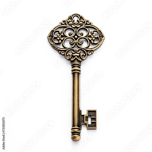 Antique Brass Key isolated on white background