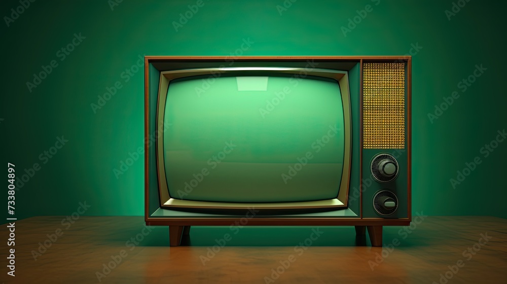 Close-Up Photo of a Dated TV Set with Green Screen Mock-Up
