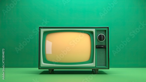 Close-Up Photo of a Dated TV Set with Green Screen Mock-Up