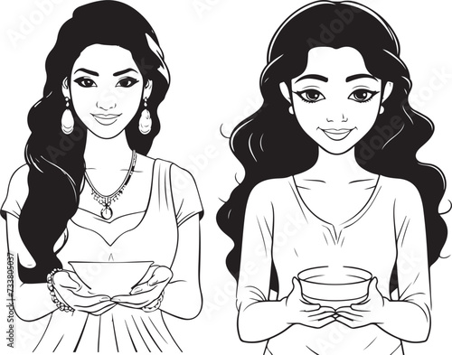 indian lady holding diya character illustration