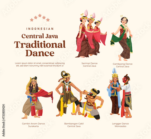 Isolated Indonesian culture Central Java Dance illustration cell shaded style
