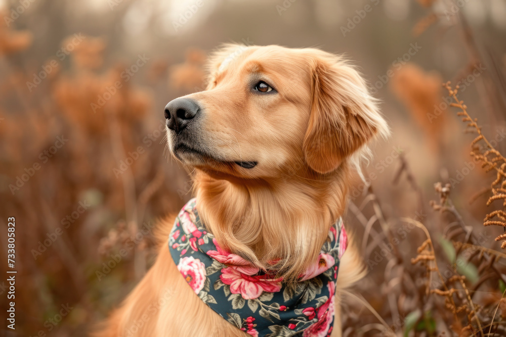 Dog Wearing Bandana in a Field of Tall Grass