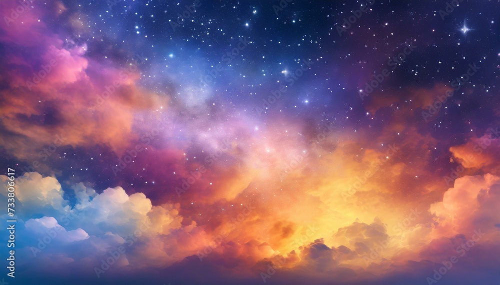  Abstract colorful night sky banner - vibrant colored clouds, some stars glowing