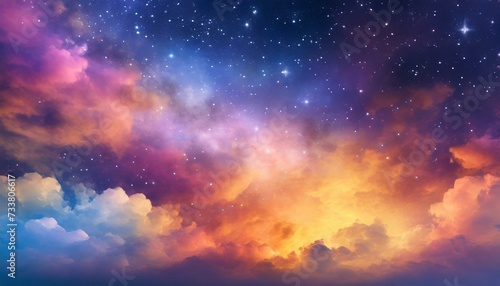  Abstract colorful night sky banner - vibrant colored clouds  some stars glowing