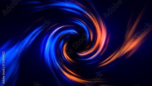 3d background abstract futuristic neon tunnel, moving forward inside infinite hole, warp, twist, magician, blue orange spectrum