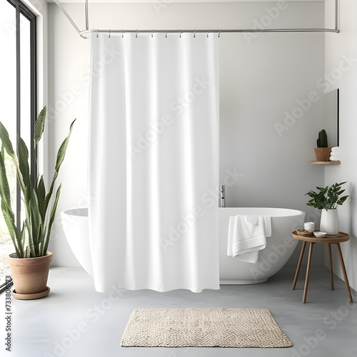 White Shower Curtain Mockup, Front View, elegant minimal modern aesthetic photo