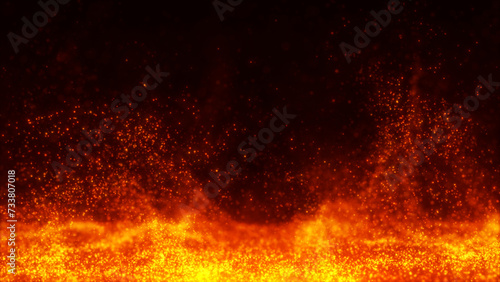 Seamless Loops Burning red hot fire particles. Glowing sparks on a black background. Coals of flame, lava ejecting energy. 