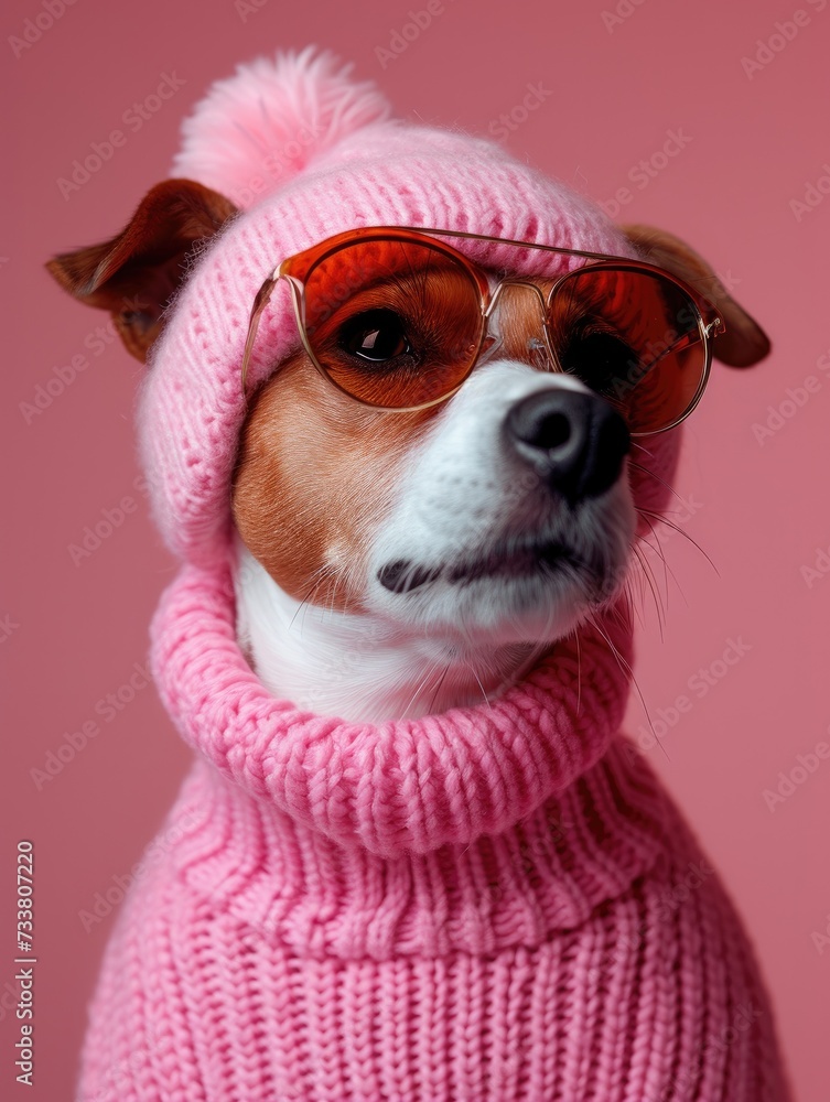 Jack Russell Terrier dog portrait with high necked sweater, showcasing innovative and fashionable beauty trends