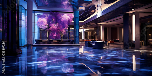 Elegance in Indigo  Luxurious Opulence in a Sophisticated Lobby 