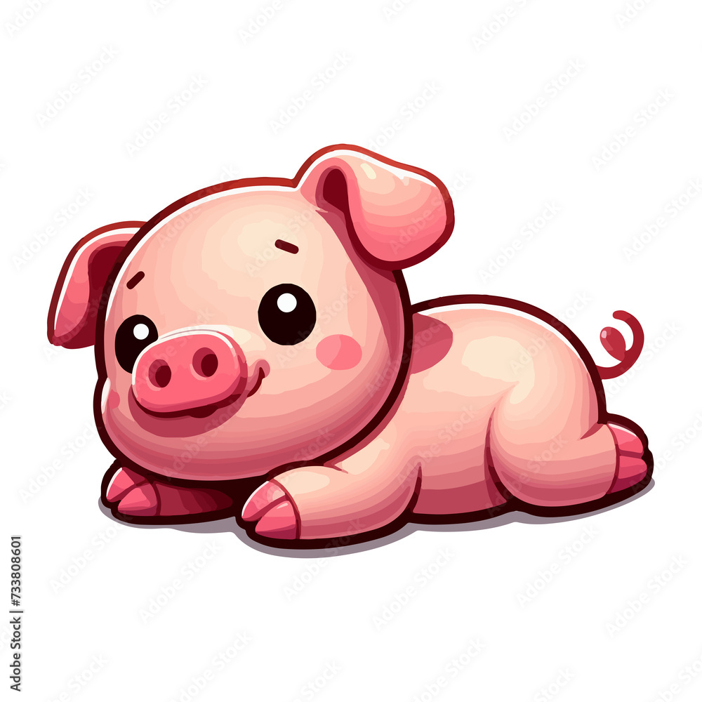 A tired pig laying  on his stomach with his legs stretched 