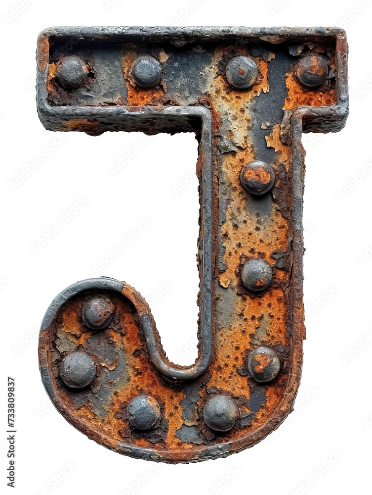 Letter J made of rusty metal in grunge style isolated on the white background. Letter J made of rusty metal in grunge style isolated on the white background.