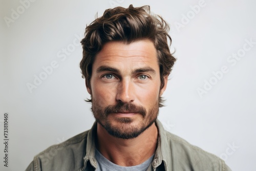 Portrait of a handsome young man with beard and mustache looking at camera