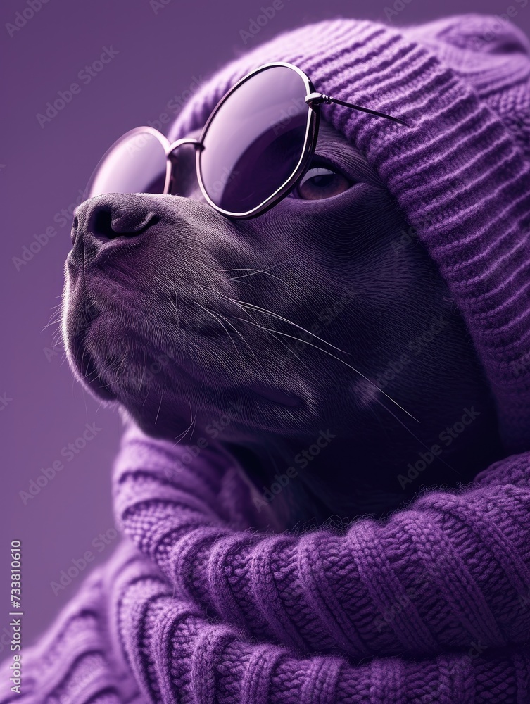 Whippet dog portrait with glasses and high necked sweater