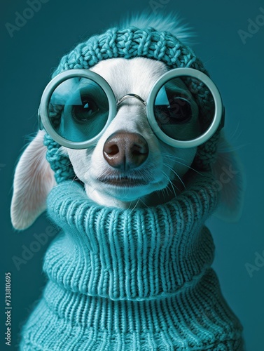 Whippet dog portrait with glasses and high necked sweater