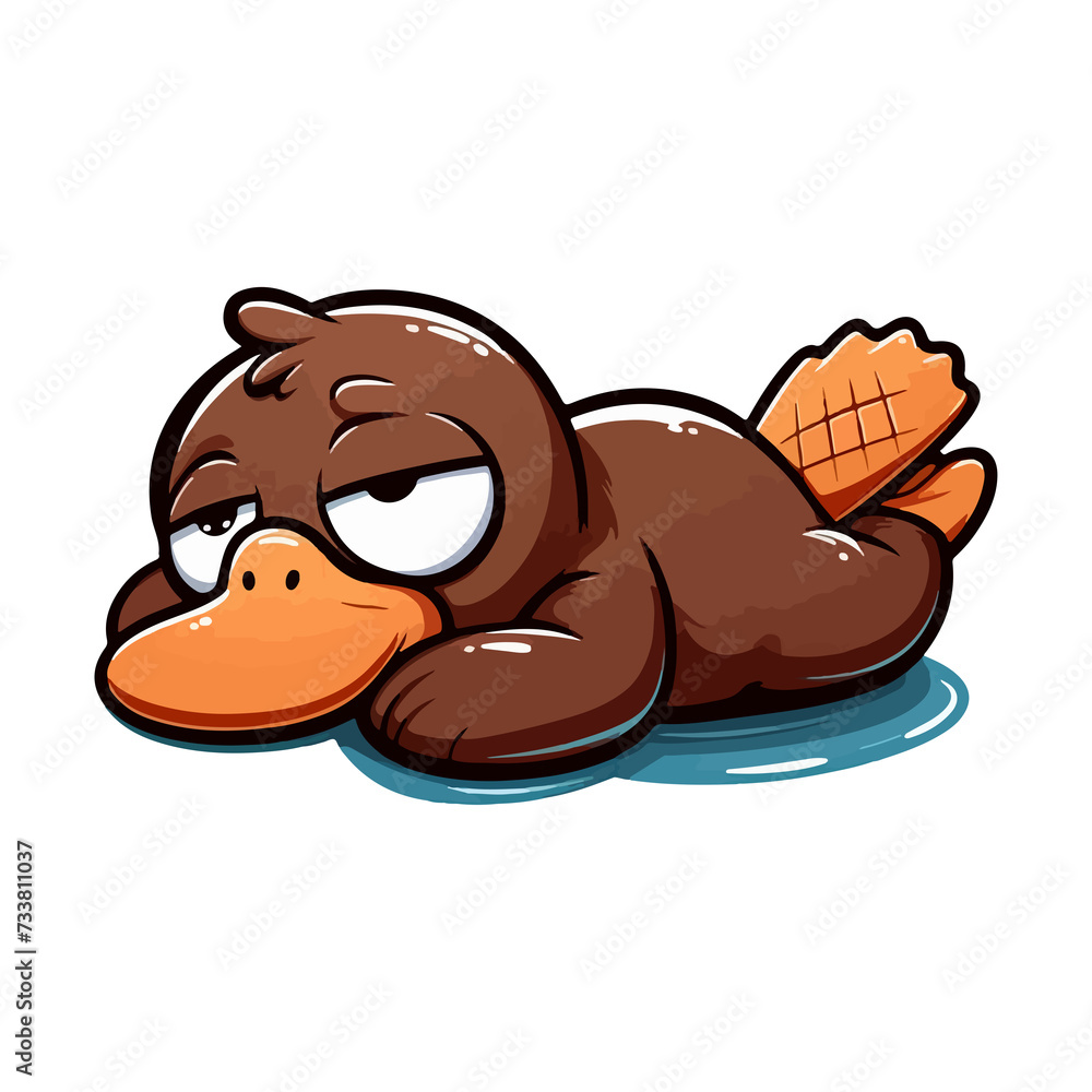 A tired Platypus laying on his stomach with his legs stretched A tired Platypus laying on his stomach with his legs stretched