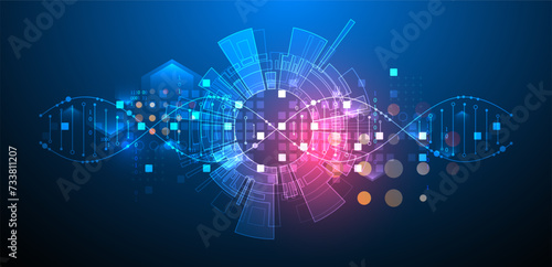 Scientific and technological background. Abstract image of DNA molecule. Vector illustration. Hand drawn.