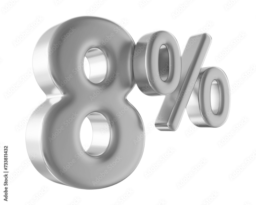 8 percent discount number silver 3d render 8 percent discount number silver 3d render