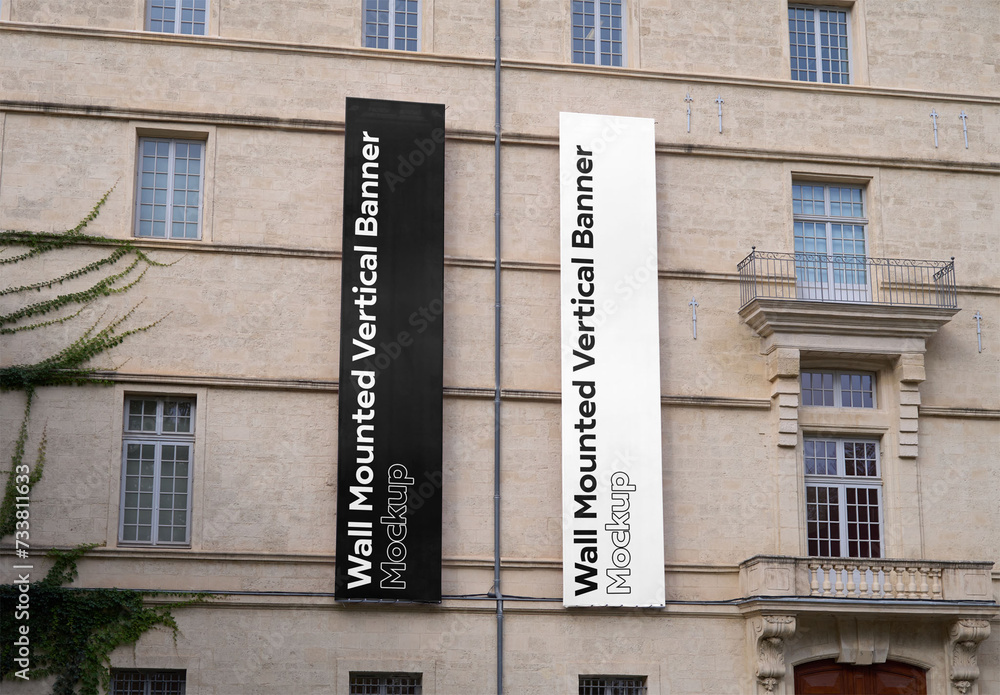Mockup of two customizable vertical signs Stock Template | Adobe Stock