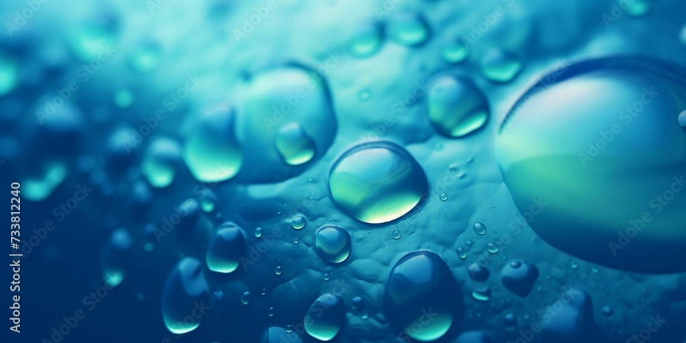 Macro shot of crystal clear water droplets, AI-generated.