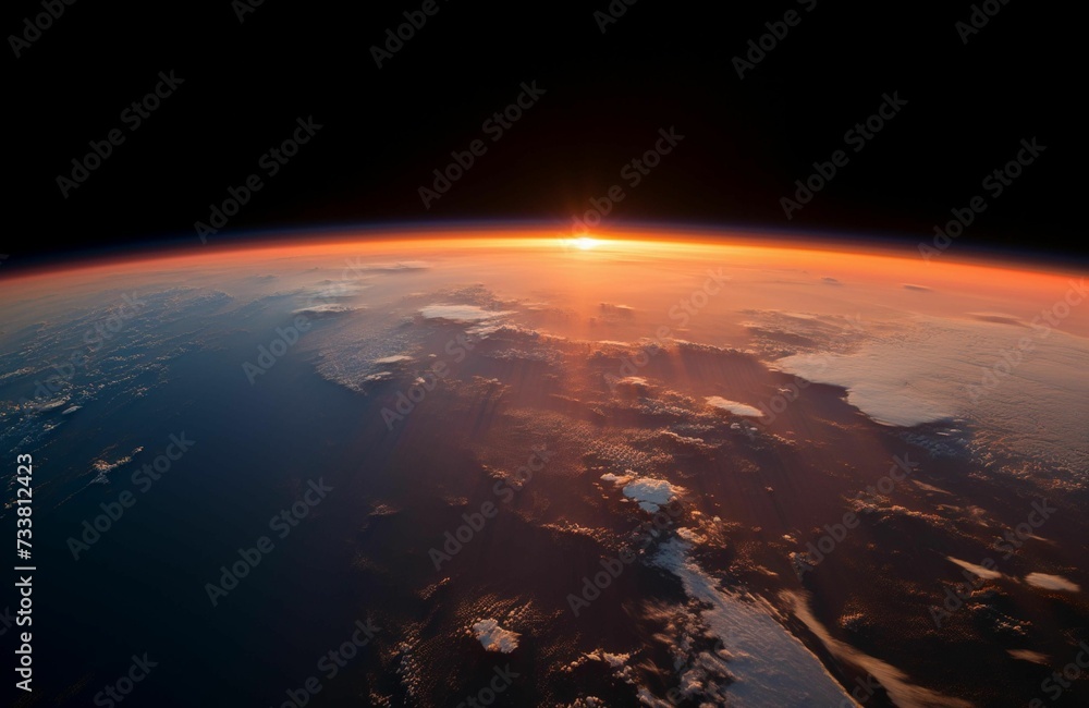 AI generated illustration of an aerial view of the Earth at sunrise