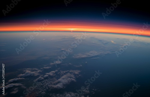 AI generated illustration of an aerial view of the Earth at sunrise