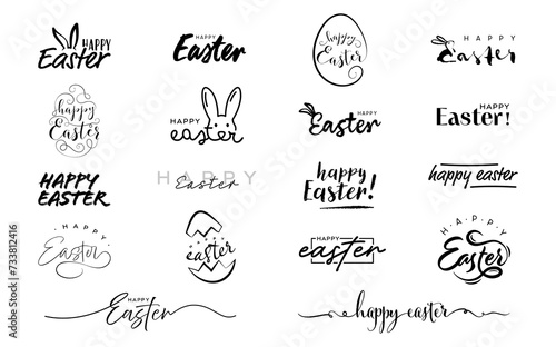 Happy Easter lettering text set, Easter typography logo
