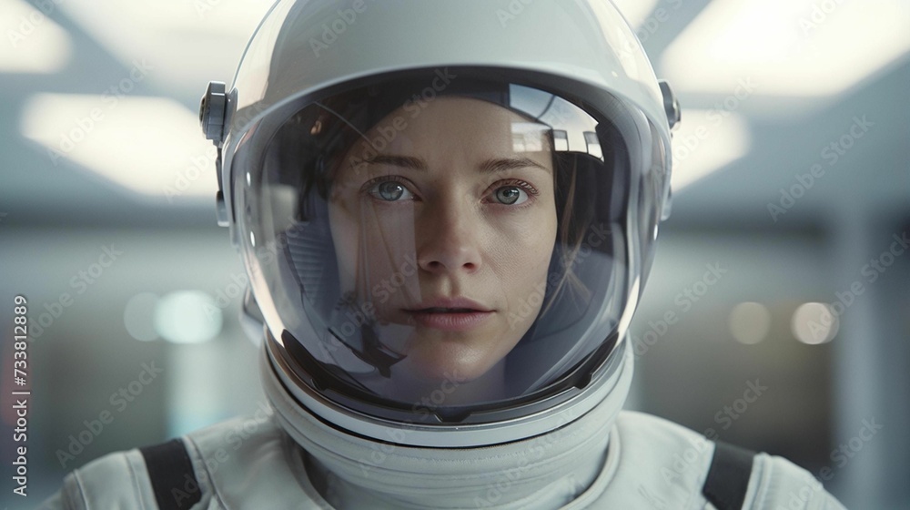 AI generated illustration of a female astronaut in a space suit AI generated illustration of a female astronaut in a space suit