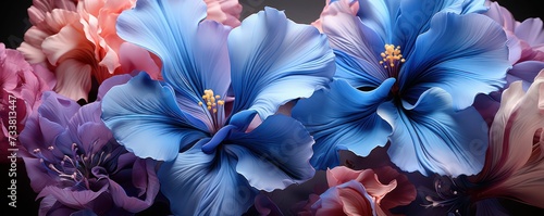 AI generated illustration of a vibrant bouquet of blue and purple flowers