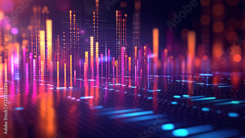 An intense sketch portraying a graphic equalizer display with vibrant bars and pulsating lights