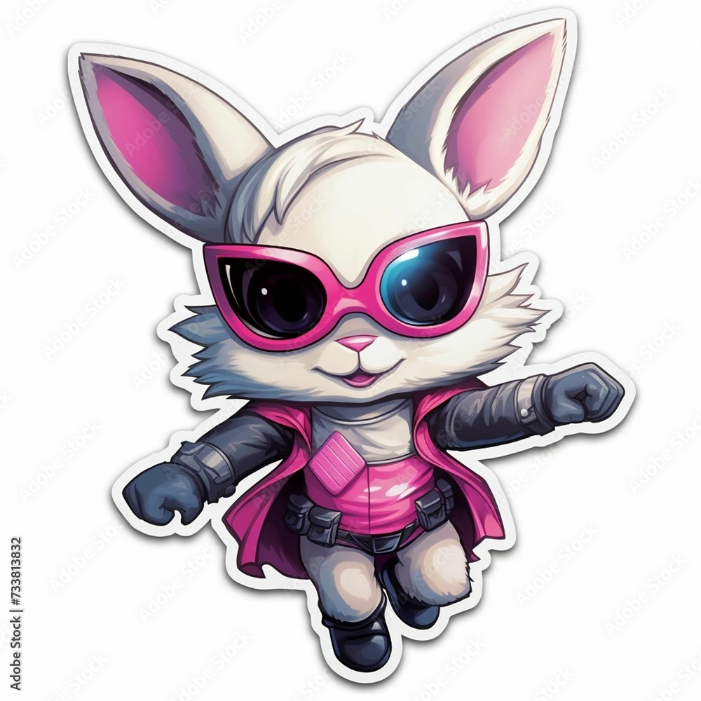 AI generated illustration of an adorable sticker of a bunny dressed up in a heroic costume