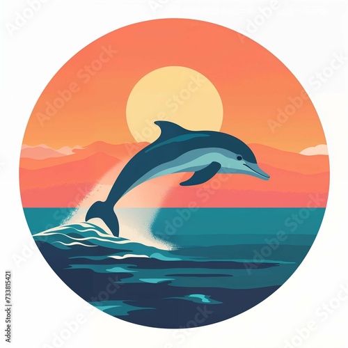 AI illustration of An idyllic scene of a bottlenose dolphin leaping from the bright blue sea