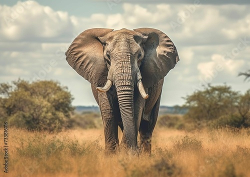AI generated illustration of An African elephant stands in a field