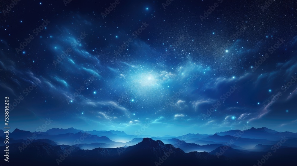 Blue Moon and Stunning Galactic View. Astronomy Banner with Milky Way in the Background  - obrazy, fototapety, plakaty 