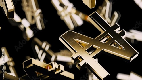 Endlessly Falling Gold Naira Symbol on a Black Background