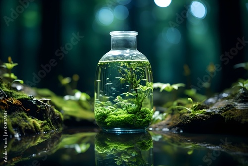 AI generated illustration of a green glass jar filled with lush vegetation