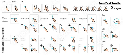 タッチパネル操作イラストセット　二本指操作.