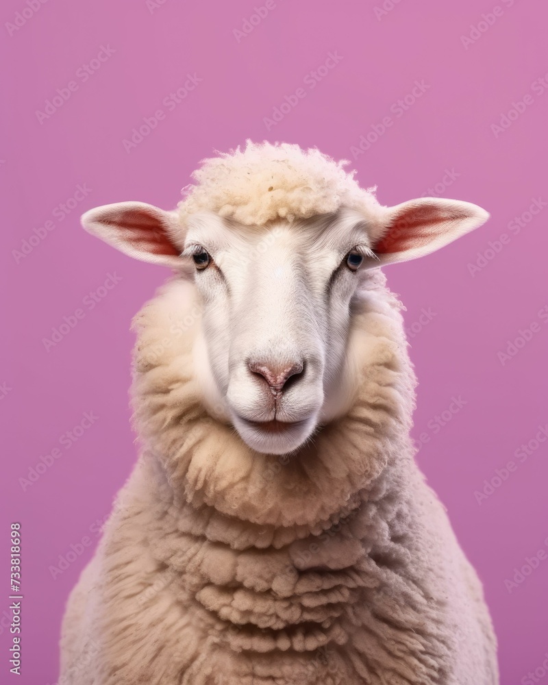 Fototapeta premium AI generated illustration of a white sheep on a pink background