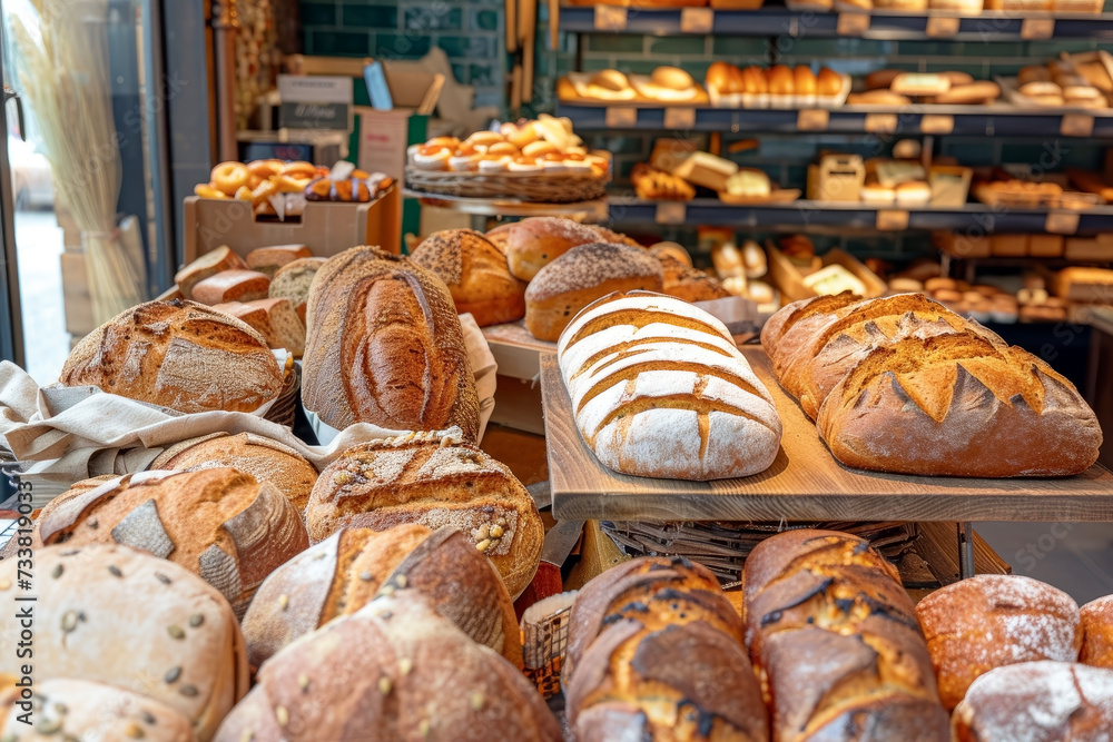 The Wide Selection of Bread and Pastries in the Bakery Shop. Conveys the Diversity of the Store.