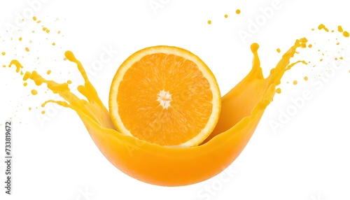  Splash of orange juice with slice of orange - isolated