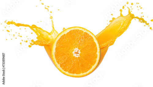  Splash of orange juice with slice of orange - isolated