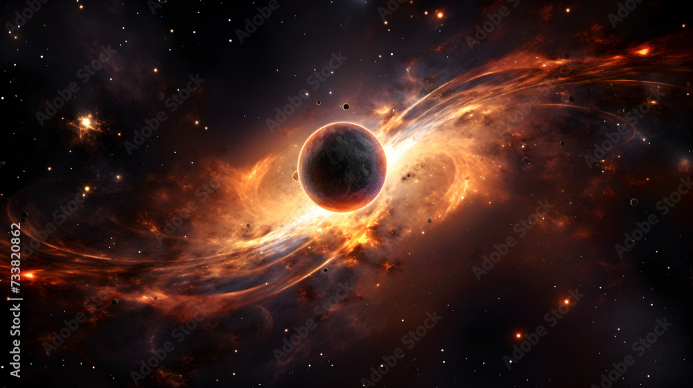planet in space,,
Background near the edge of a massive black hole with swirling energy and a sense of cosmic wonder

