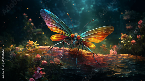 Colorful Insect on Top of a Rock. Generative AI.
